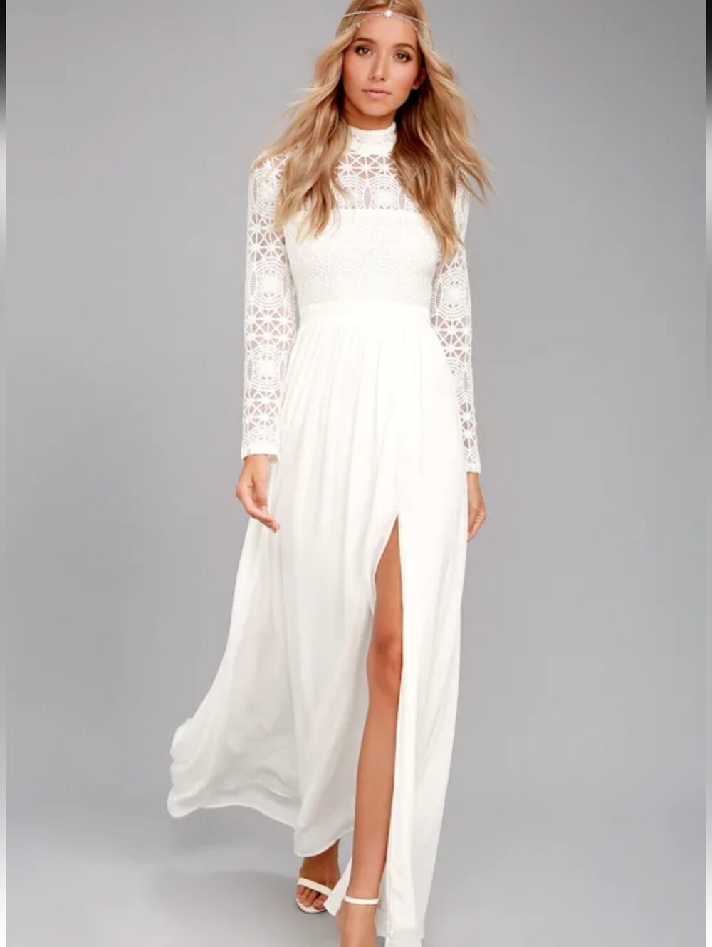NWT Lulu's Stunning Lace Long Sleeve Dress White Boho Wedding Bridal Size XL
